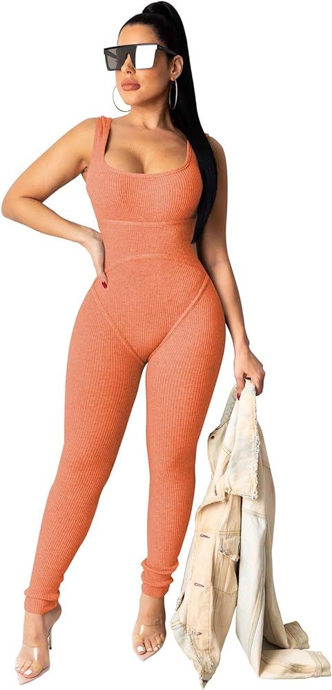 TOPSRANI Womens One Piece Jumpsuits Outfits Bodycon Bodysuit Sexy Rompers Workout Unitard Playsuit B | Amazon (US)