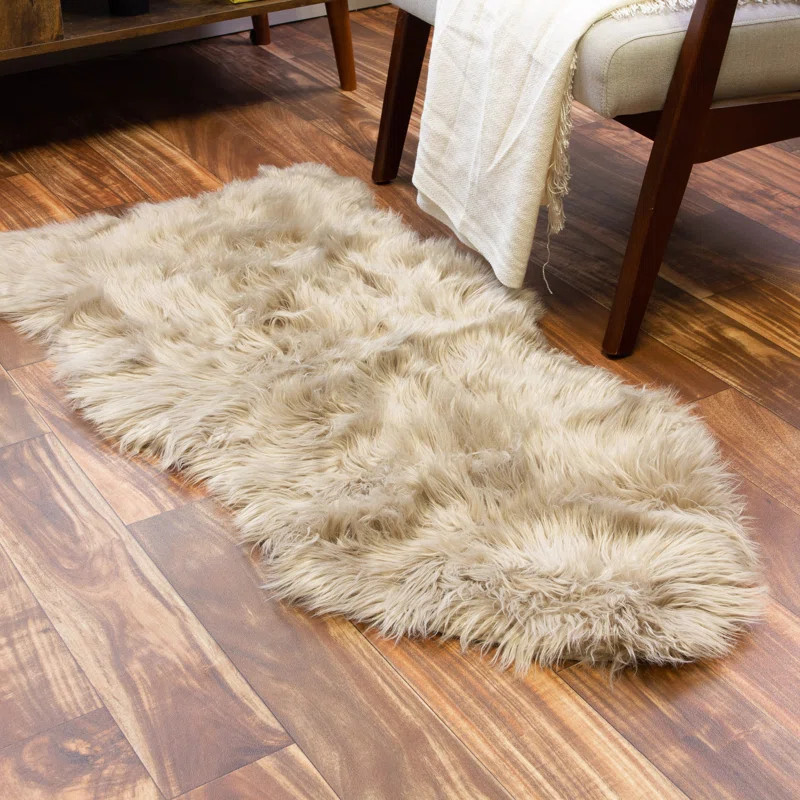 Diller Light Brown Faux Sheepskin Fur Machine Washable Shag Fluffy Area Rug | Wayfair North America
