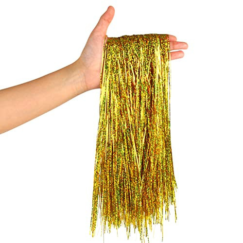 CCINEE 2000 Strands Christmas Tinsel Icicles, 19.7" Shiny Mylar Foil Icicle for Xmas Tree, Holiday, Birthday, Wedding, Party Hanging Decoration, Gold | Amazon (US)