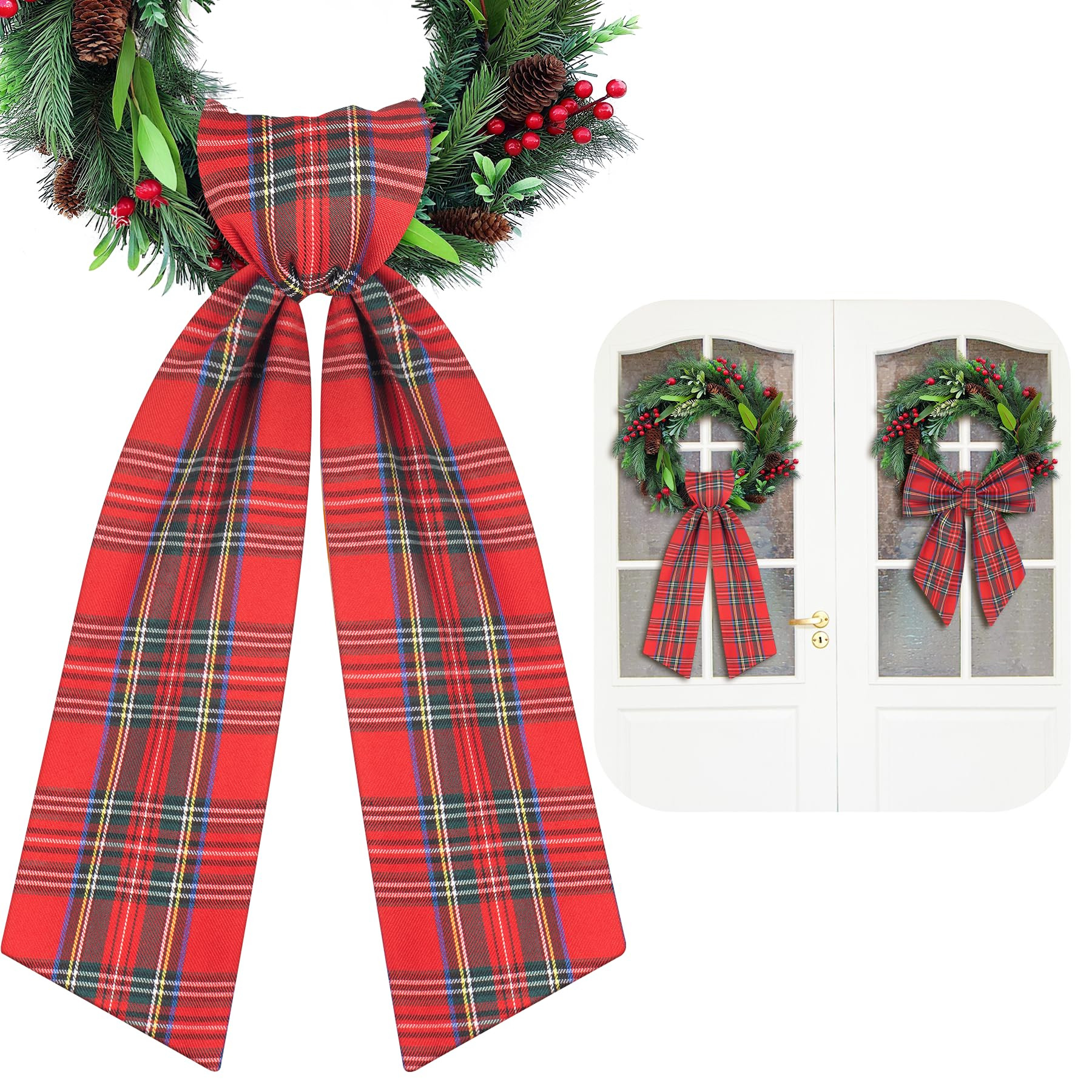 Christmas Wreath Sash, Red and Green Plaid Front Door Wreath Sash for Holiday Indoor Outdoor Deco... | Amazon (US)