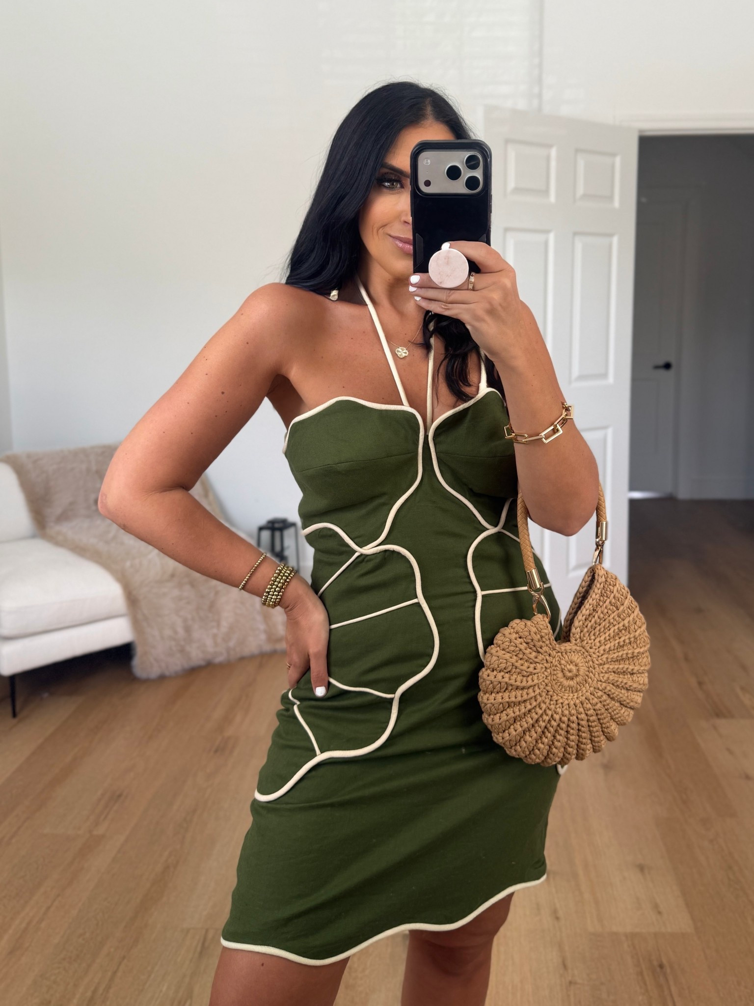 Farm Rio linen blend wavy mini dress wearing size medium 