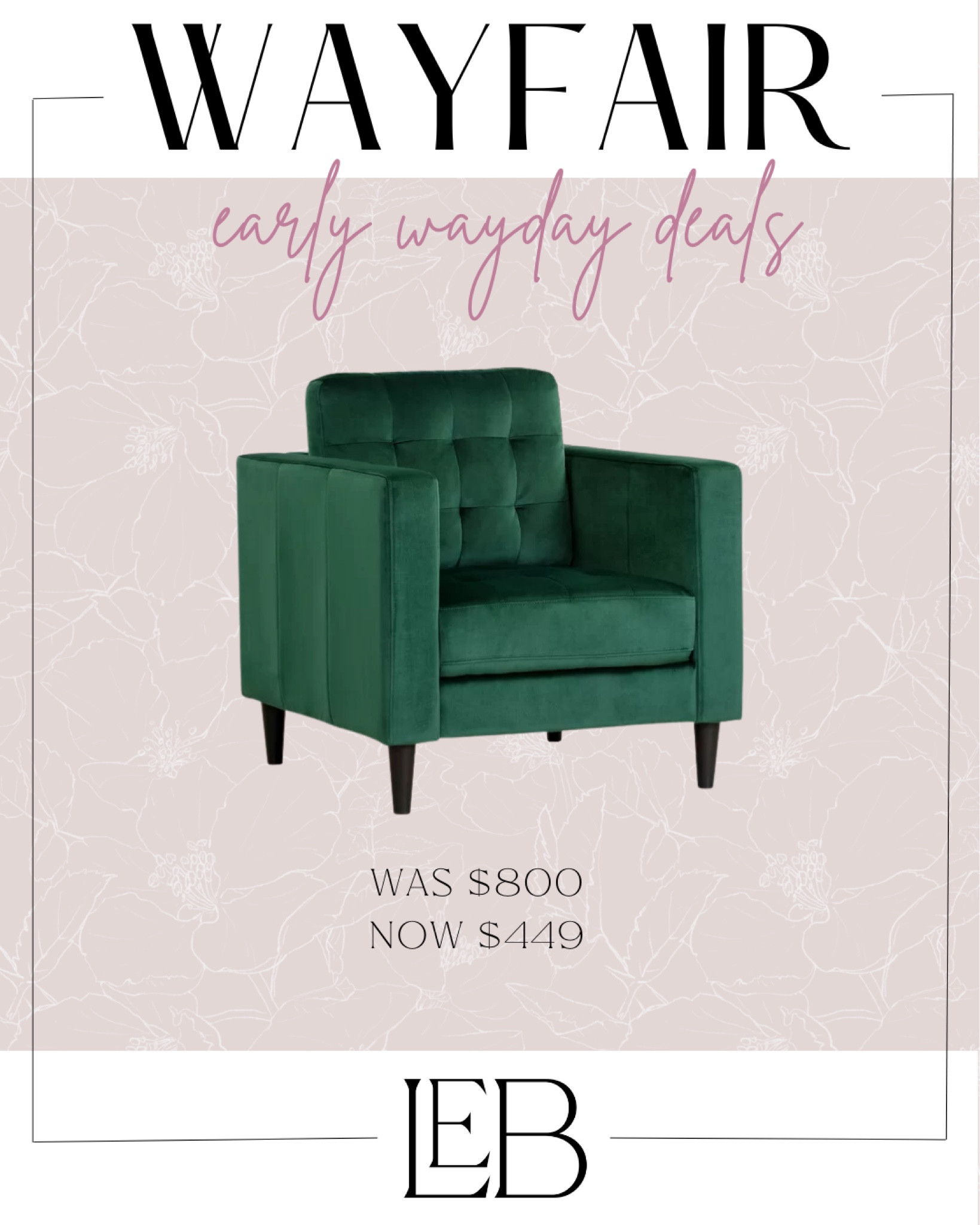 Early wayday deals are here! This stunning emerald green velvet chair is over $400 off!

Wayfair, wayday deals, furniture, home decor

#LTKhome #LTKFind #LTKsalealert