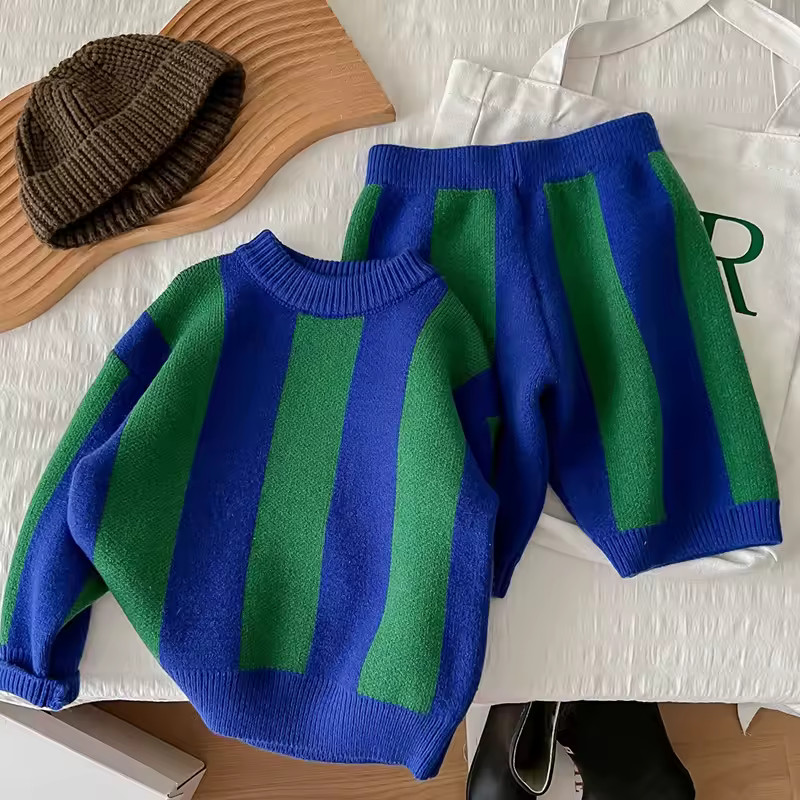 Spring Autumn Kids Knitted Clothing Set Long Sleeved Striped Pullover Sweater+Shorts Baby Boys Gi... | AliExpress (US)