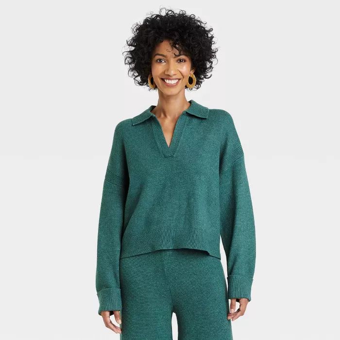 Women's Collared Split Neck Pullover Sweater - A New Day™ | Target