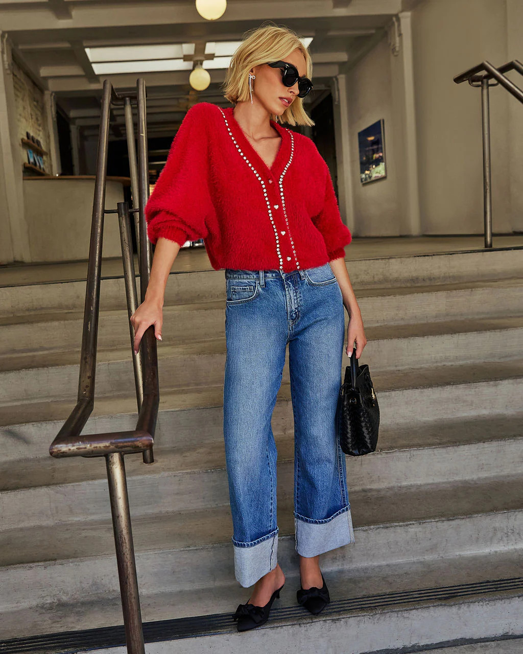 Caydence Embellished Trim Fuzzy Knit Cardigan | VICI