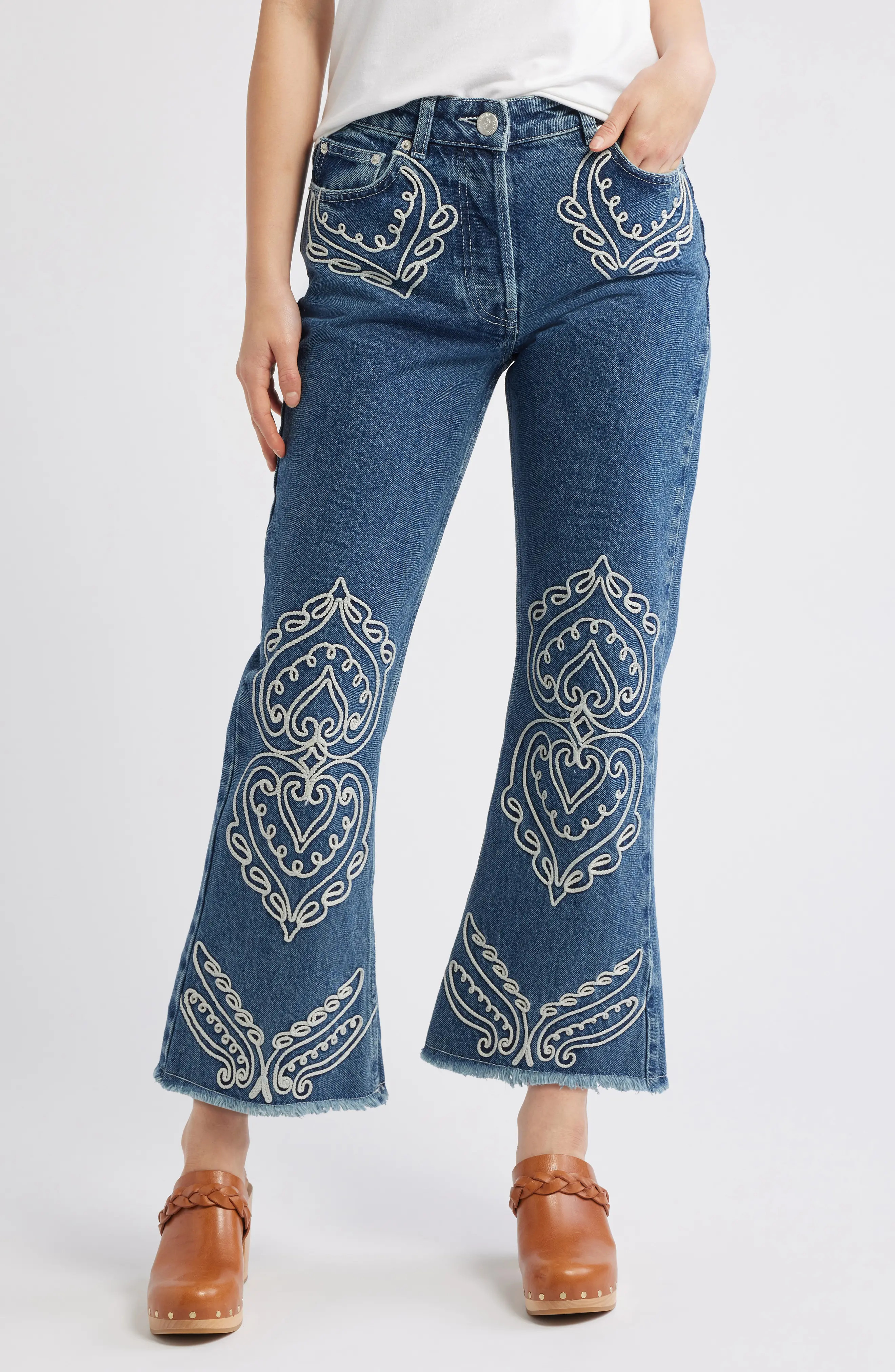 Cornely Embroidered Raw Hem Crop Jeans (Women) | Nordstromrack | Nordstrom Rack