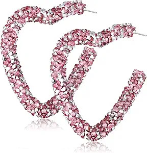 NLCAC Glitter Hoop Earrings Bohemian Sparkle Resin Rhinestone Wrapped Hoop Dangle Earrings for Wo... | Amazon (US)