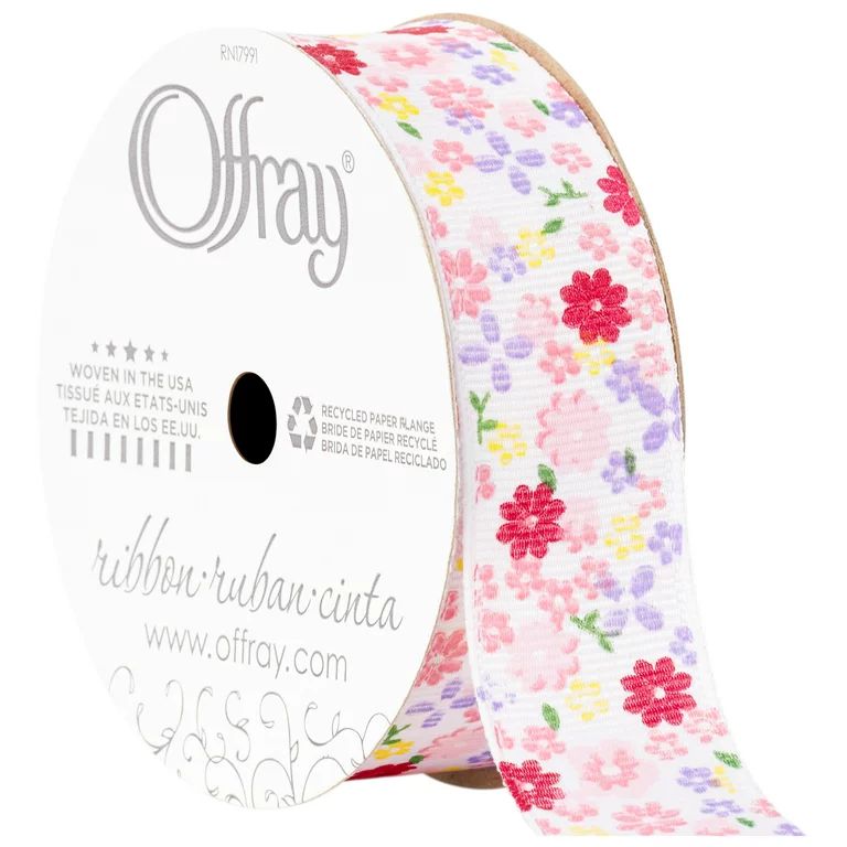 Offray Ribbon, White 7/8 inch Floral Grosgrain Ribbon, 9 feet | Walmart (US)