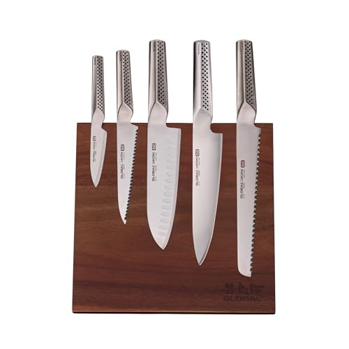 Global Bitoku 6 Piece Ukon Essentials Set - Magnetic Easel, 5 Knives: 8 inch Chef's, 9 inch Bread, 7 Inch Santoku, 6 inch Serrated Utility, 3.5 inch Paring, Acacia | Amazon (US)