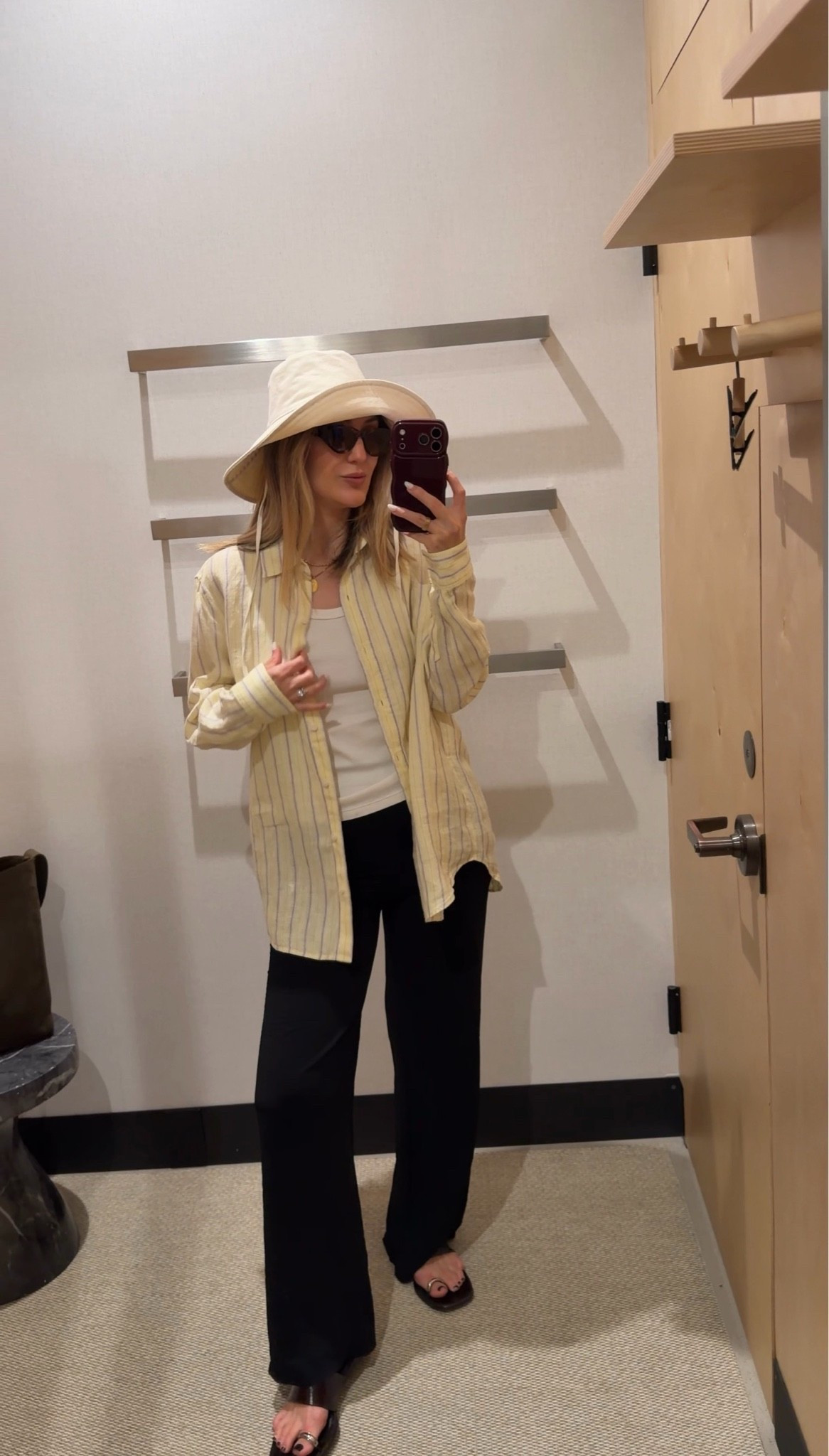 Trying to rebuild my wardrobe postpartum 💁🏼‍♀️ I’ve been gravitating toward pieces that feel easy, comfortable, and still a little elevated… things I can wear chasing toddlers, running errands, or just feeling like myself again.

@aritzia just gets it. 

In order: 
Button-up linen shirt & pants small 
Bucket hat - small 
The lodge pant- Medium Reg Light Birch (soooo comfy!)
Cotton t-shirt Pegasus - Small, white 
Cotton t-shirt function- XS, white 
Black top - small
Black shorts - small , mid thigh (soooo comfy!)
Cateye sunglasses 

#postpartumstyle #aritziatryon #summerstyle #postpartum

Basics 
Travel
The perfect white tee 
Comfortable lounge pants
Aritzia sale 
Aritzia summer sale 
Aritzia try on
Summer hat 
Travel hat
Butter yellow shirt 
Cover up

#LTKmomlife #LTKSaleAlert #LTKSwim
