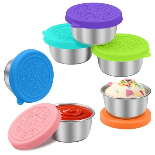 6x1.6 oz Salad Dressing Container to Go, Leakproof Reusable Stainless Steel Small Container with Lid,Sauce Containers for Lunch box,Picnics,Travel,Office and Meal Prep | Amazon (US)