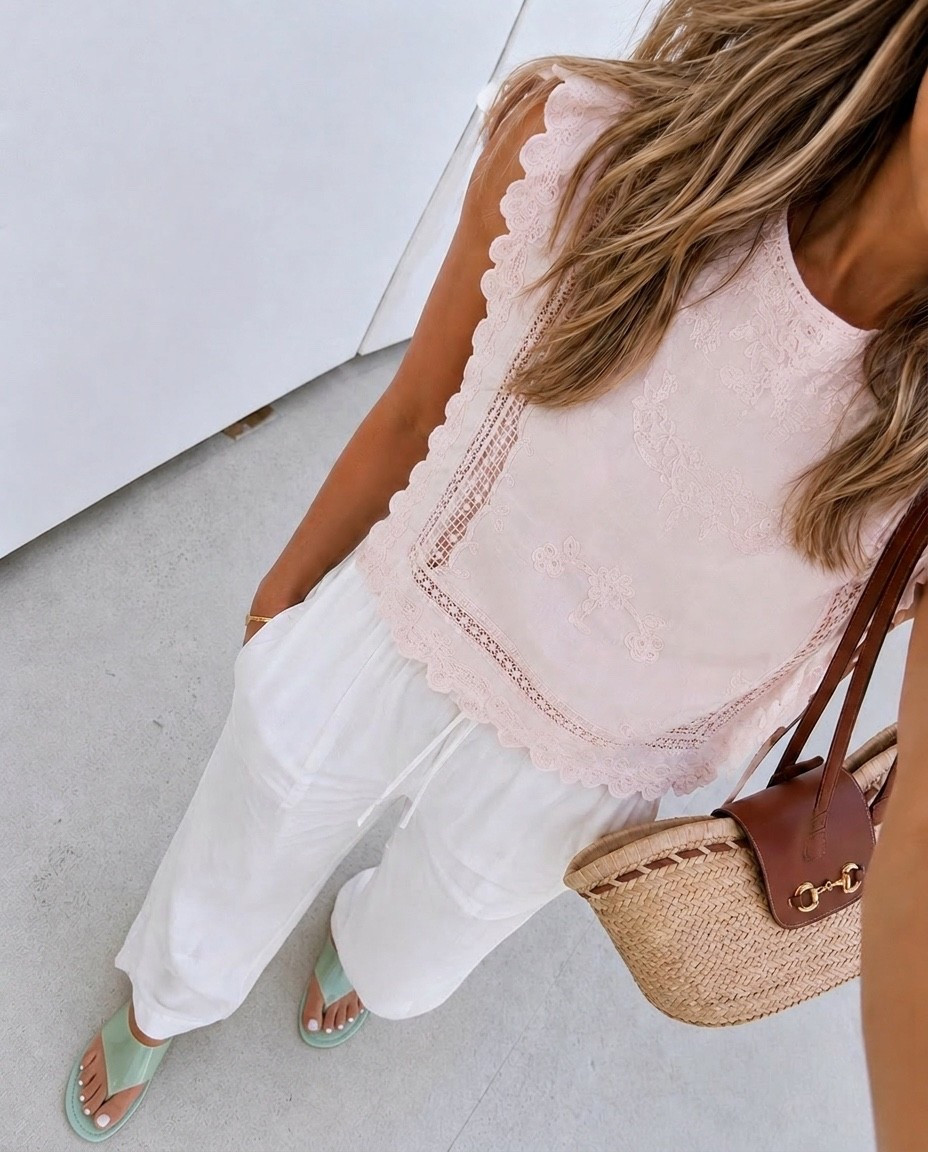 Top and straw bag on sale