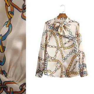 Tie Neck Chain Print Shirt | YesStyle Global