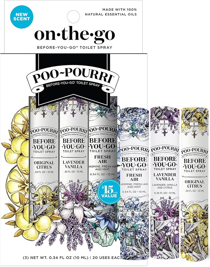 Poo-Pourri Before-You-Go Toilet Spray, Travel Essentials, .34 Fl Oz, In A Pinch Variety 3 Pack, E... | Amazon (US)