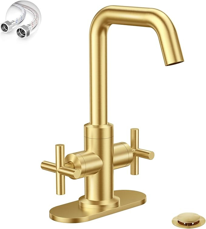 Phiestina Brushed Gold 2-Handle 4 Inch Centerset Single Hole Bathroom Faucet with Drain,Deck Plat... | Amazon (US)