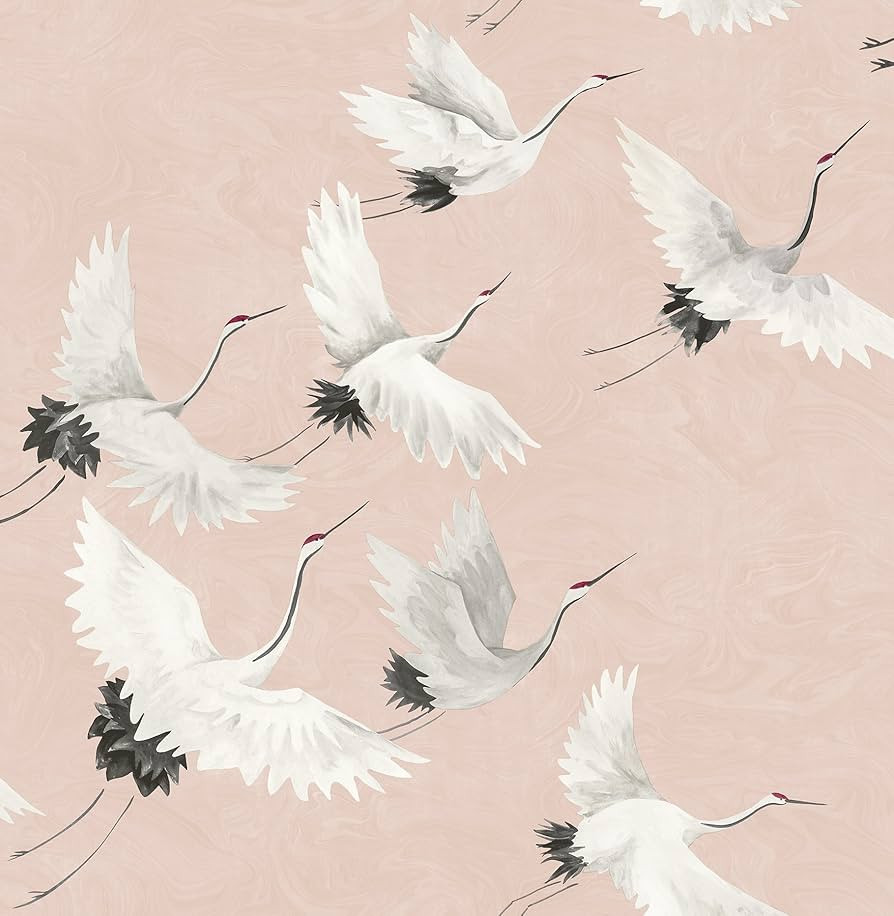 A-Street Prints 2764-24305 Windsong Crane Wallpaper, Pink | Amazon (US)