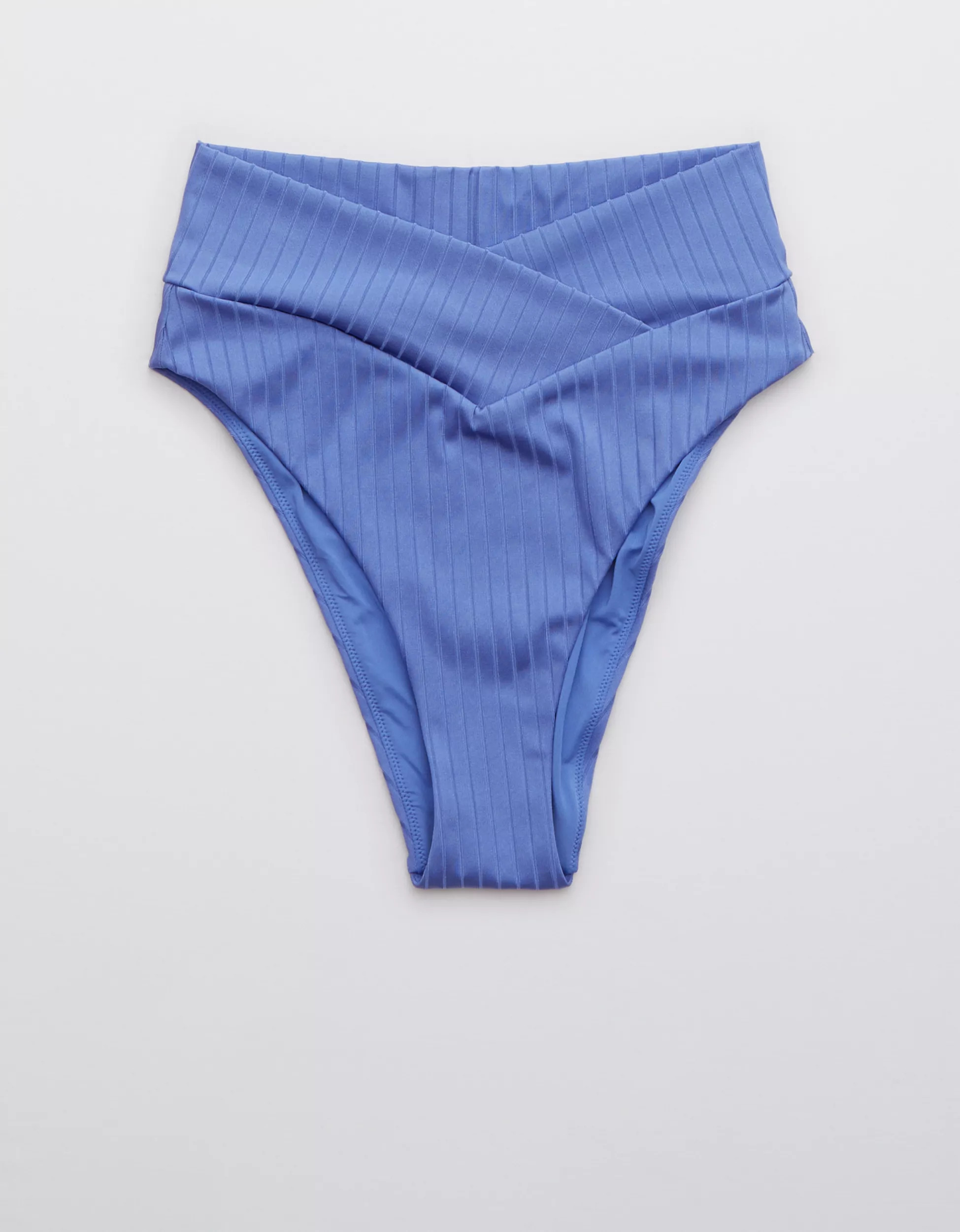 Aerie Ribbed Shine Crossover High Cut Cheeky Bikini Bottom | American Eagle Outfitters (US & CA)