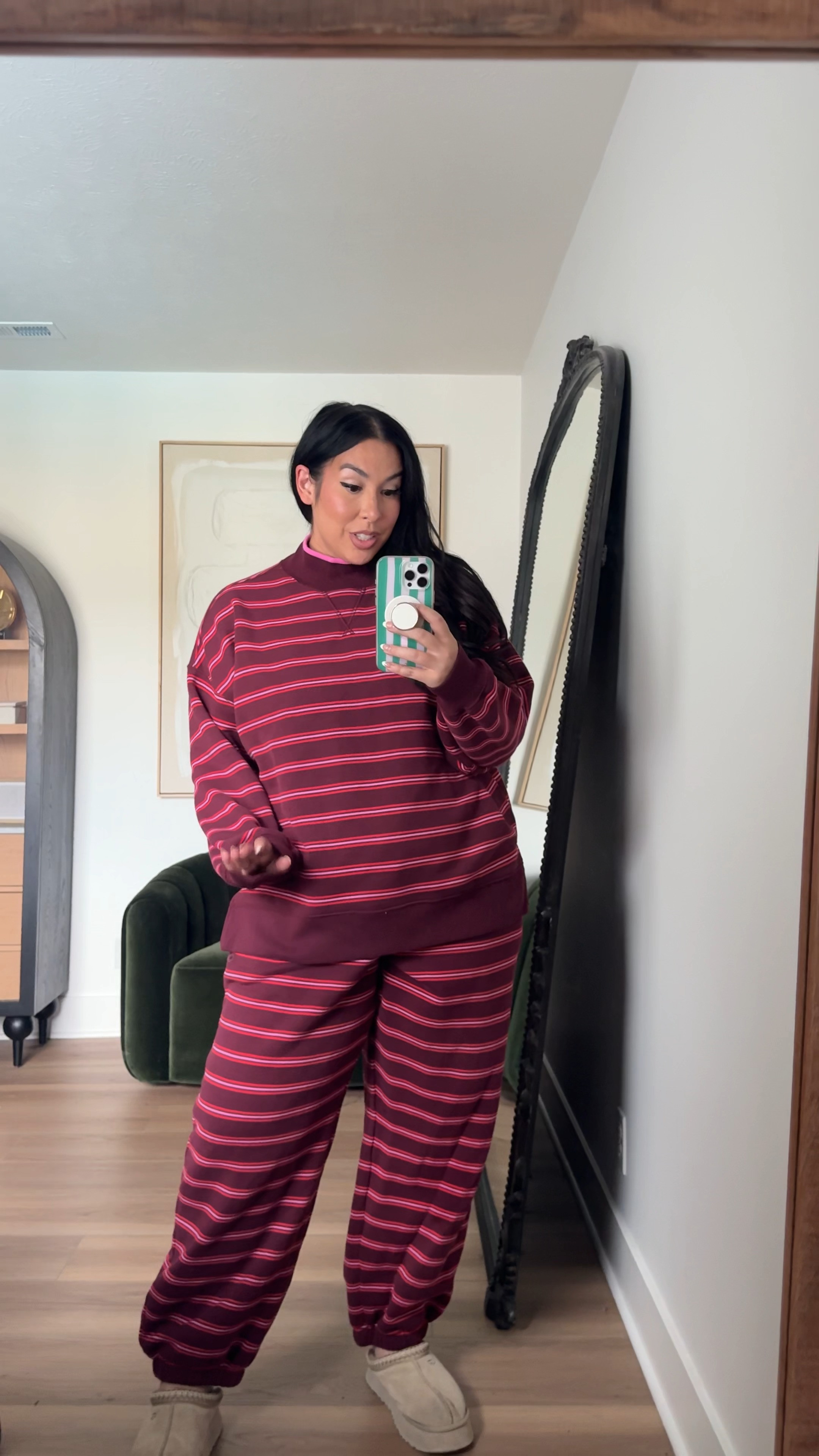 Loving these stripes for fall! So comfy wearing a large in the top, XL in the pants! american eagle, fall style, fall outfits, fall fashion, midsize friendly, curvy 

 #LTKSeasonal #LTKMidsize