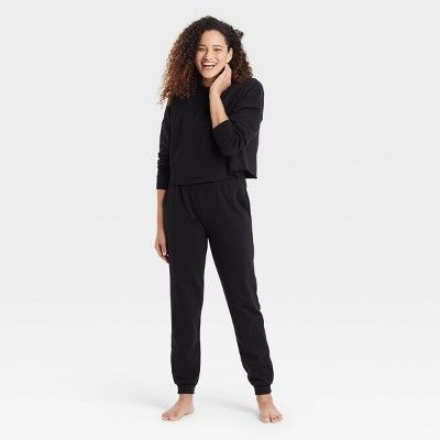 Women&#39;s Fleece Cropped Lounge Sweatshirt - Colsie&#8482; Black XS | Target