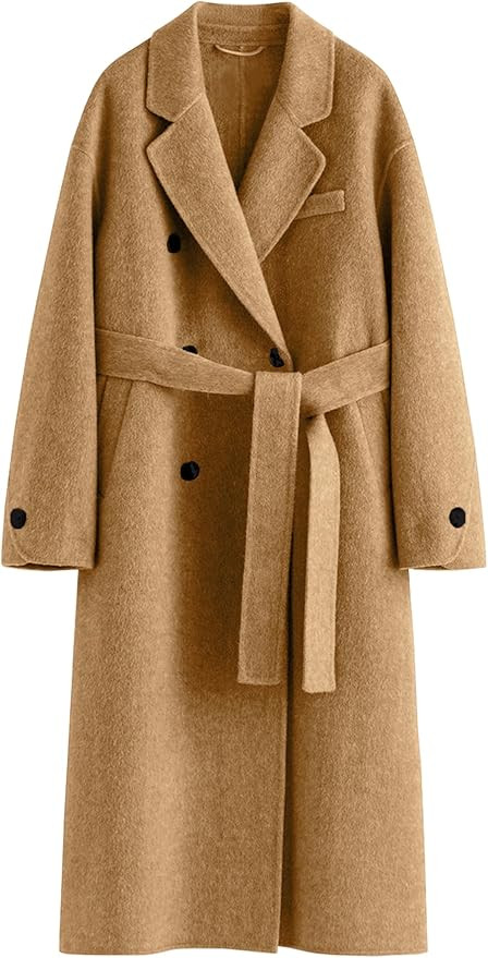 Peaceglad Womens Pea Coats Fall Long Trench Coat Double Breasted Button Down Lapel Belted Peacoat | Amazon (US)