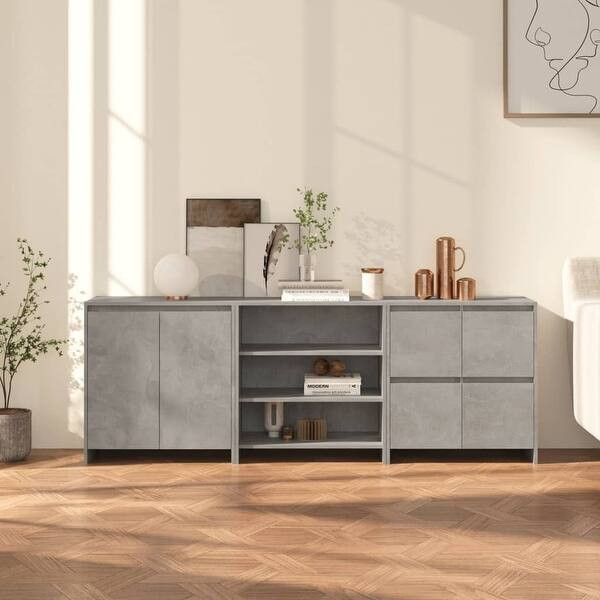 3 Piece Sideboard Concrete Gray Engineered Wood - Overstock - 36100055 | Bed Bath & Beyond