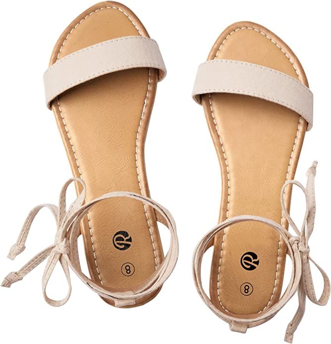 Rekayla Open Toe Tie Up Ankle Wrap Flat Sandals for Women | Amazon (US)