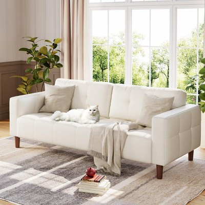 3-Seater Sofa Couch, 83" Wide Faux Leather Sofa Couch with Spring Cushion, Modern Sofa w/2 Removable Back Cushions, for Living Room, Bedroom, Beige | Target