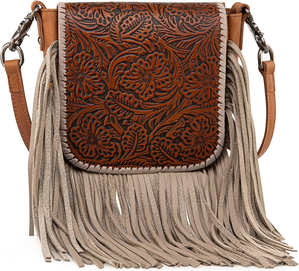 Montana West Western Crossbody Bags for Women Cowgirl Small Tooled Fringe Leather Purse | Amazon (US)