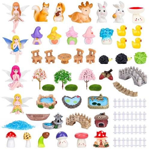 NSBUDIN 54 Pcs Fairy Garden Accessories - Miniature Garden Accessories Set with Resin Animal Figurines, Fairy Elves & Mini Ornaments for DIY Mini Garden & Terrarium | Amazon (US)
