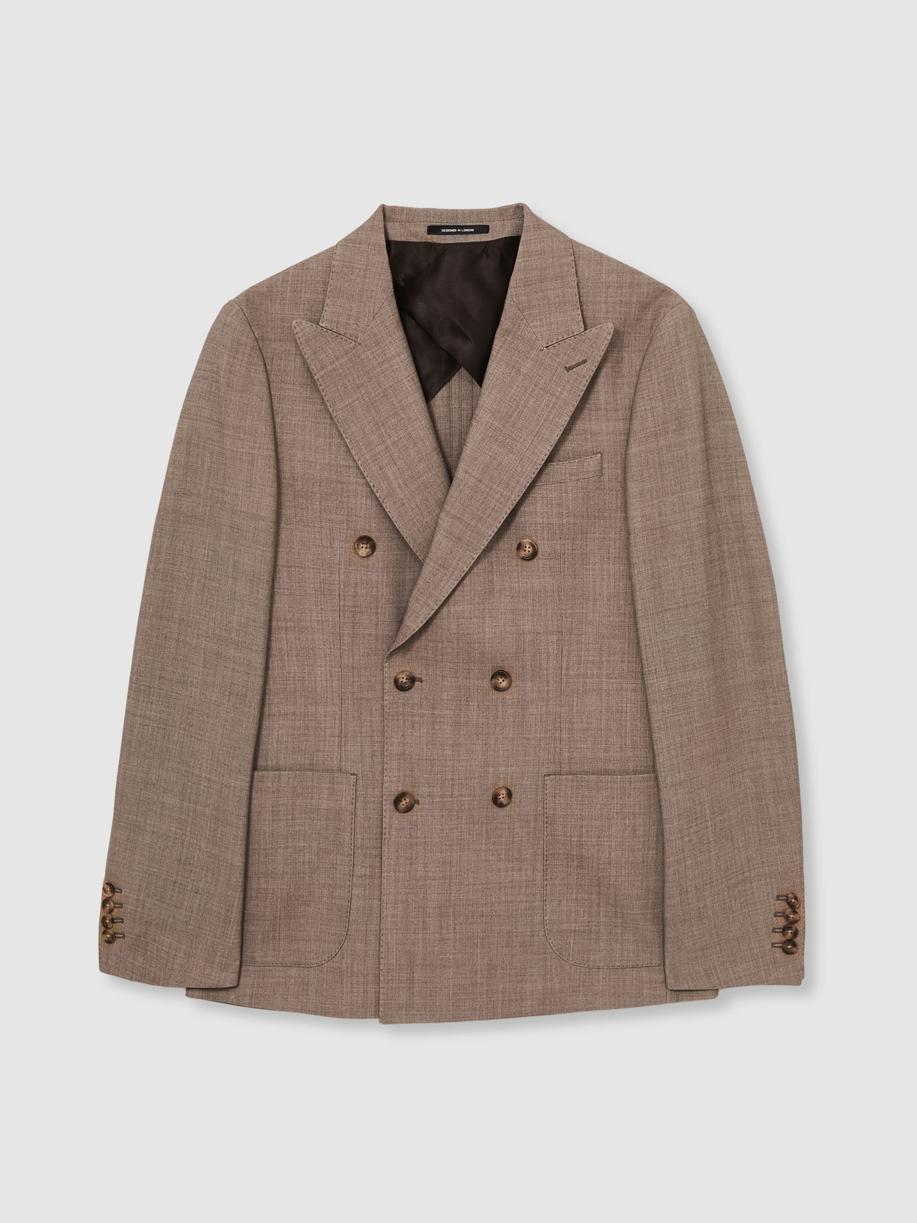 Reiss Double-Breasted Textured Suit Blazer Tailored-Fit With Wool in Brown | REISS | Reiss US