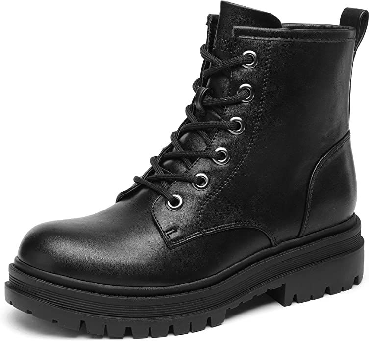 DREAM PAIRS Black Lace-up Combat Boots Ankle Booties for Women | Amazon (US)
