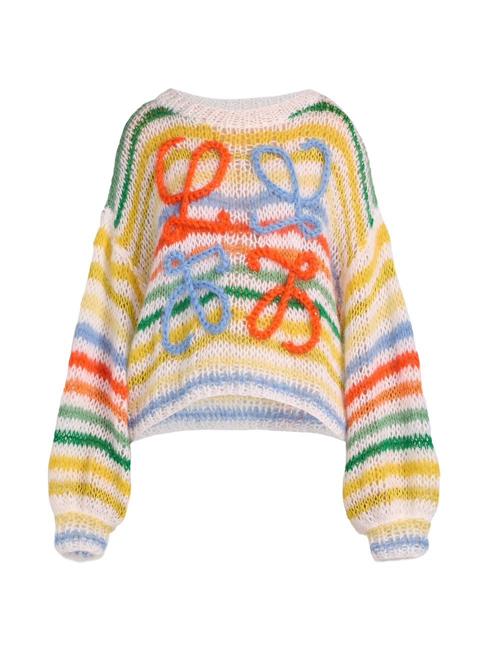 Women's Striped Mohair Knit-Logo Sweater - White Multi - Size XS | Saks Fifth Avenue