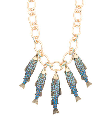 Mermaid Jewels Crystal Sardines Fish Charm Necklace | TJ Maxx