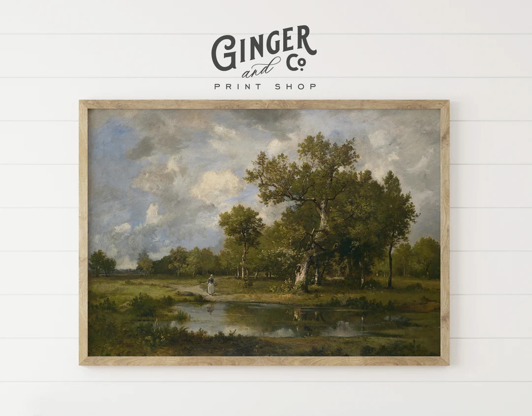 Landscape with Trees Near Pond -- Vintage Landscape, French Country Oil Painting, Giclée Canvas ... | Etsy (US)