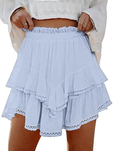 Lepunuo Boho Shorts for Women High Waisted Ruffle Tiered Flowy Skirts with Shorts Underneath West... | Amazon (US)