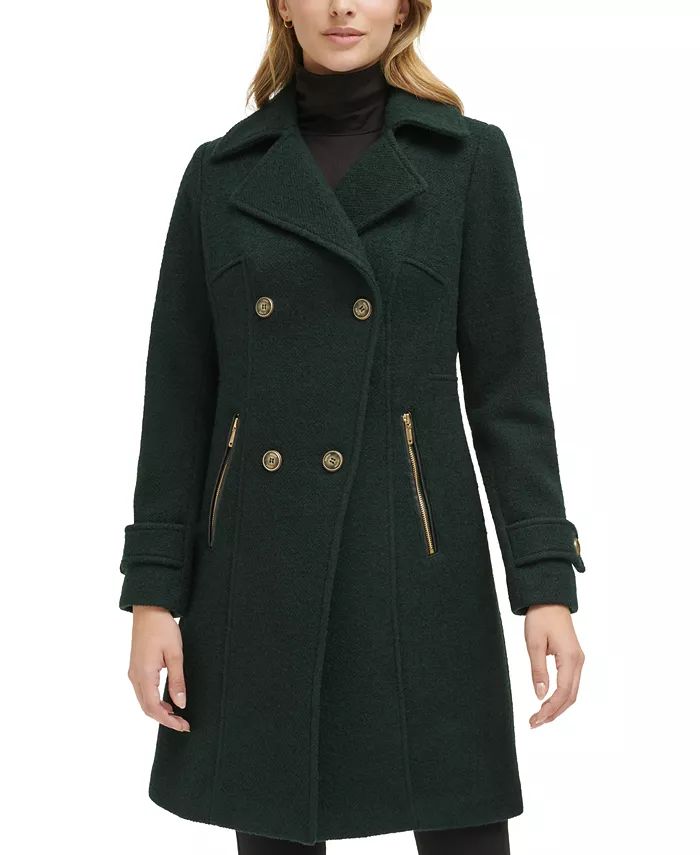 Women's Petite Notched-Collar Double-Breasted Cutaway Coat | Macy's