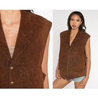 Brown Suede Vest 90S Leather Button Up Top Southwestern Tapestry Western Hippie Festival Sleeveless Rocker Vintage 1990S Large | Etsy (US)