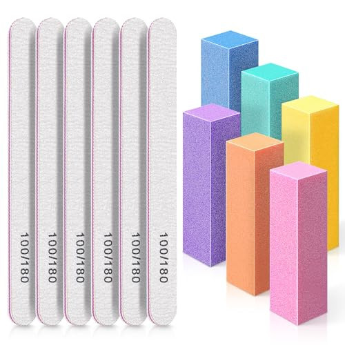 Nail Files and Buffer, TsMADDTs Professional Manicure Tools Kit Rectangular Art Care Buffer Block Tools 100 180 Grit 12PCS(White) | Amazon (US)