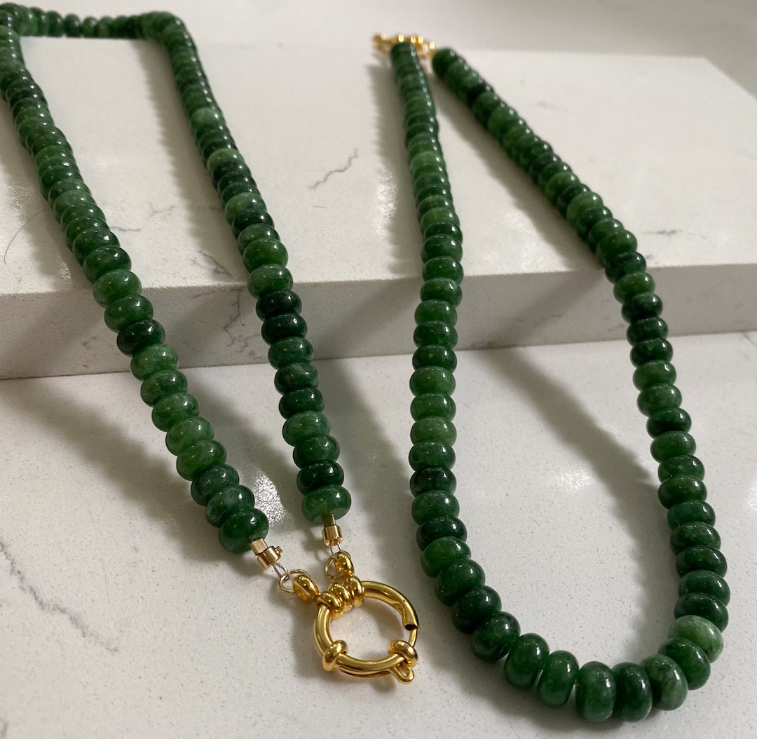 18 Dark Green Rondelle 8mm Necklace With Gold Plated Spring Clasp - Etsy | Etsy (US)