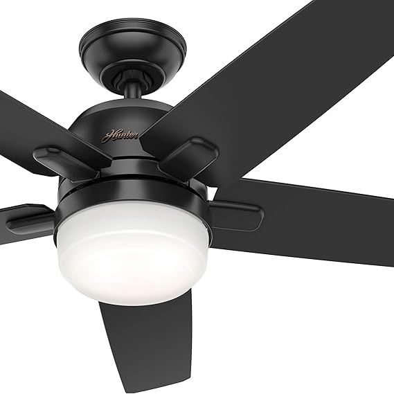 Hunter Fan 52 inch Contemporary Matte Black Indoor Ceiling Fan with Light Kit and Remote Control ... | Amazon (US)