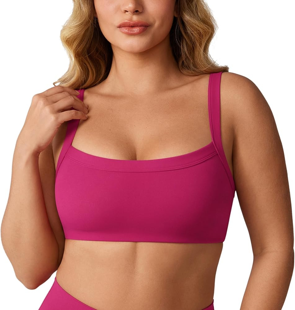 Hugcurve Adjustable Sports Bra Square Neck Wireless Padded Yoga Workout Tops | Amazon (US)
