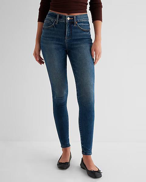 Mid Rise Dark Wash Skinny Jeans | Express