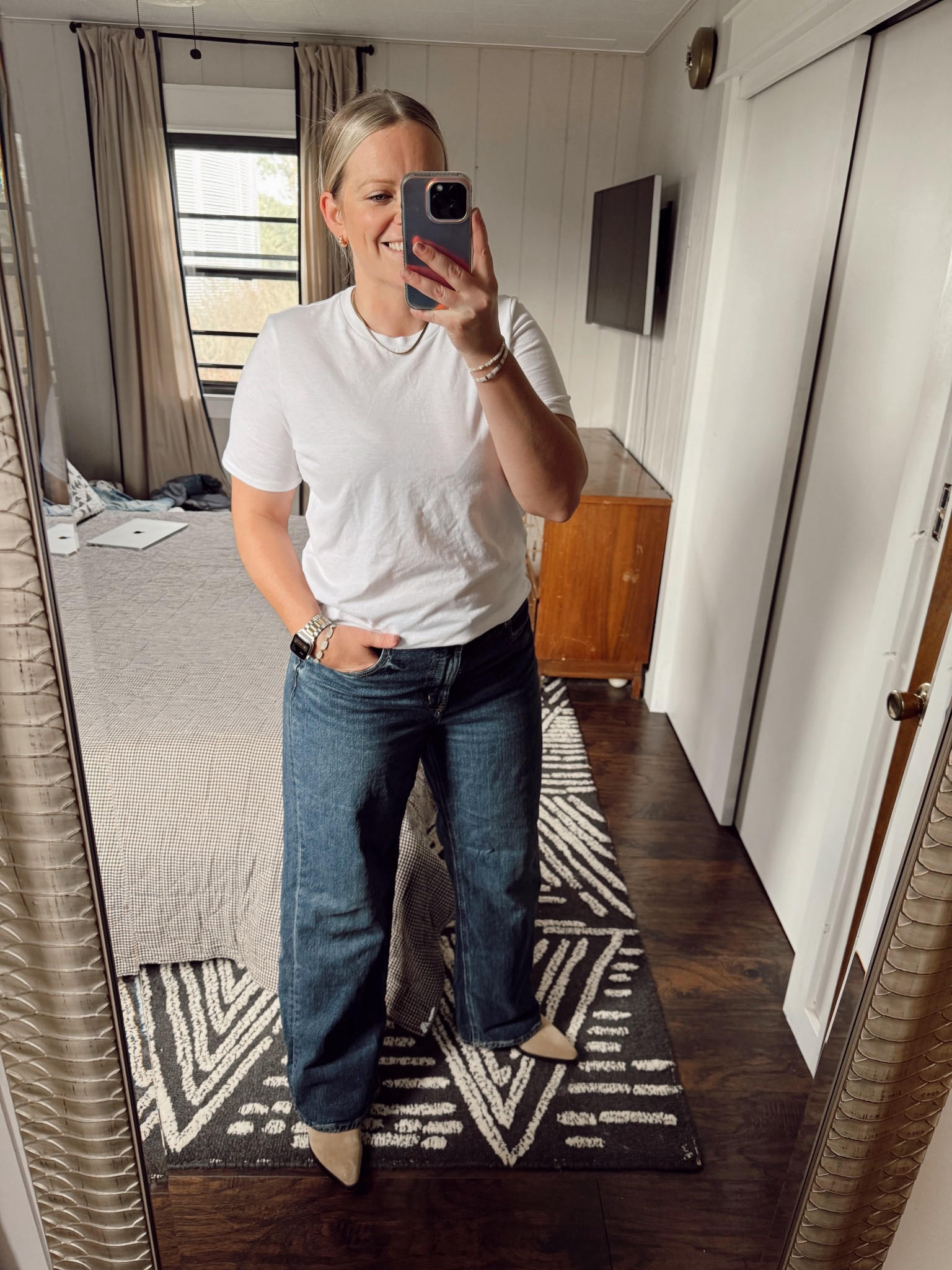 Monday business casual styled with Dolce Vita booties and gold necklace from Bauble Bar.
Old Navy jeans. Skims tee.

#LTKStyleTip #LTKMidsize