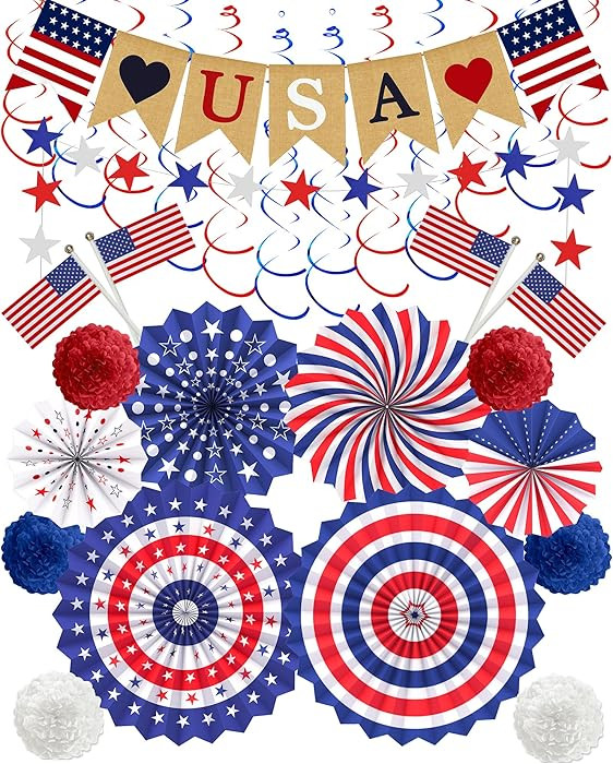 30 Pcs Patriotic Decorations for Veterans Day, 4th of July Decor LOVE USA Banner American Flag, R... | Amazon (US)