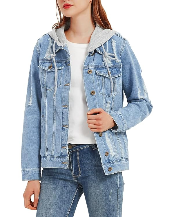 Anna-Kaci Women's Casual Loose Boyfriend Ripped Distressed Detachable Hoodie Denim Jacket Jean Co... | Amazon (US)