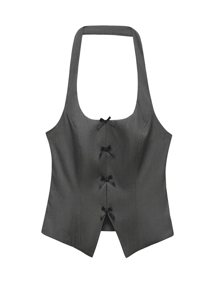Milumia Women's Backless Halter Crop Top Y2K Bow Front Cut Out Sleeveless Going Out Tank Tops | Amazon (US)