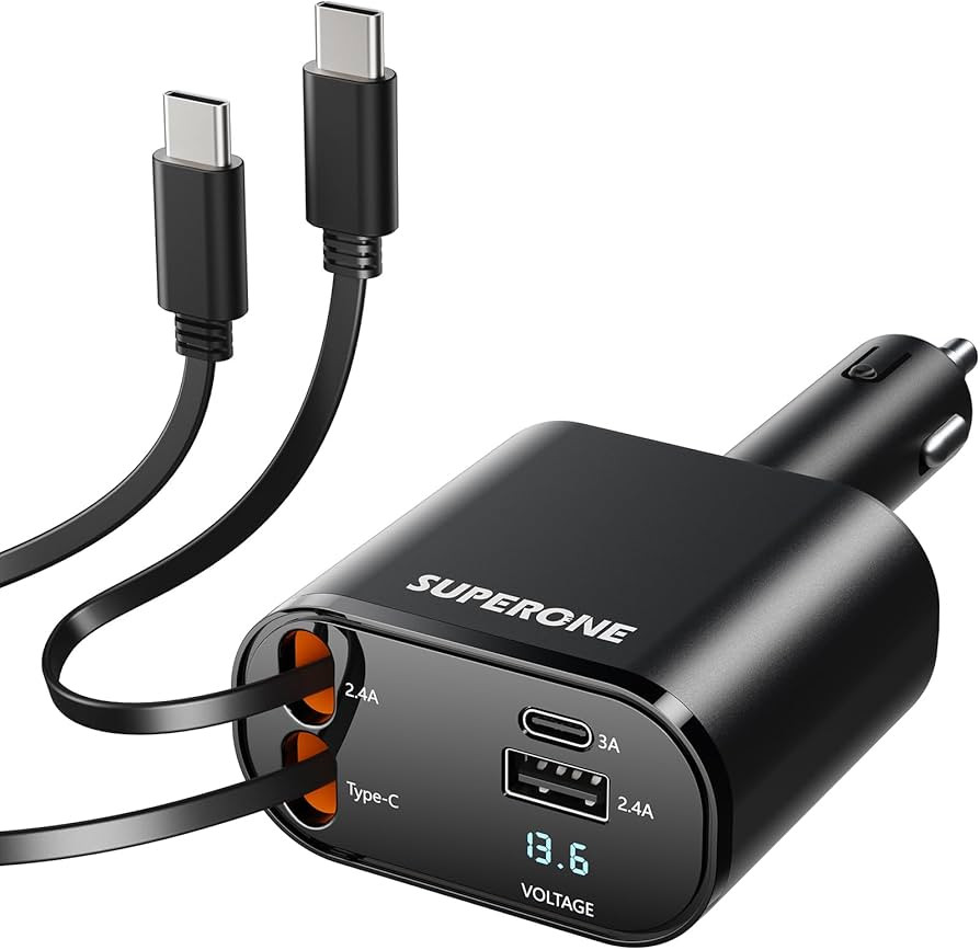 SUPERONE Retractable Car Charger for iPhone with Dual Type C Cables, 4 in 1 USB C Car Charger Ada... | Amazon (US)