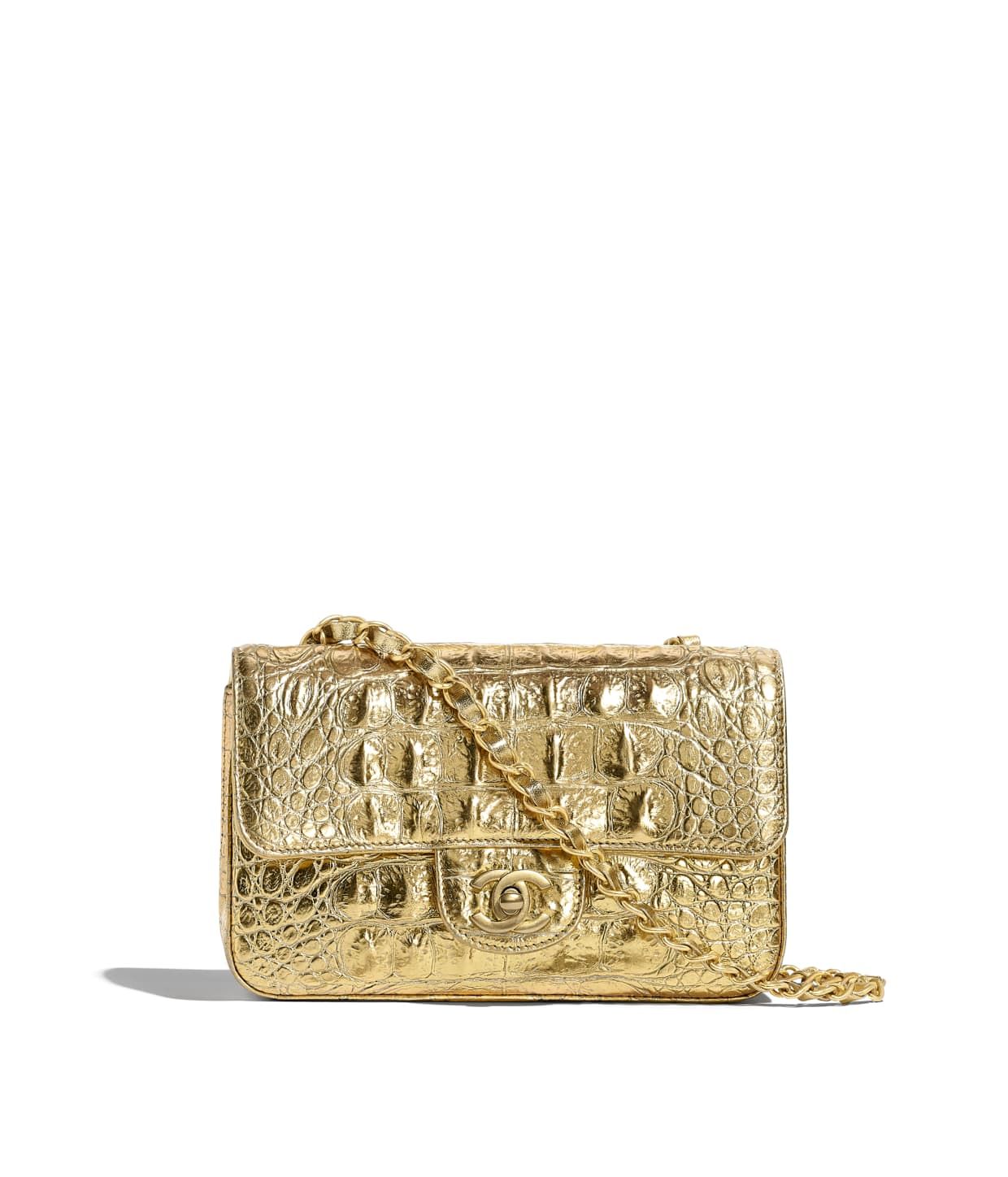 Metallic Crocodile Embossed Calfskin & Gold Metal Gold Mini Flap Bag | CHANEL | Chanel, Inc. (US)