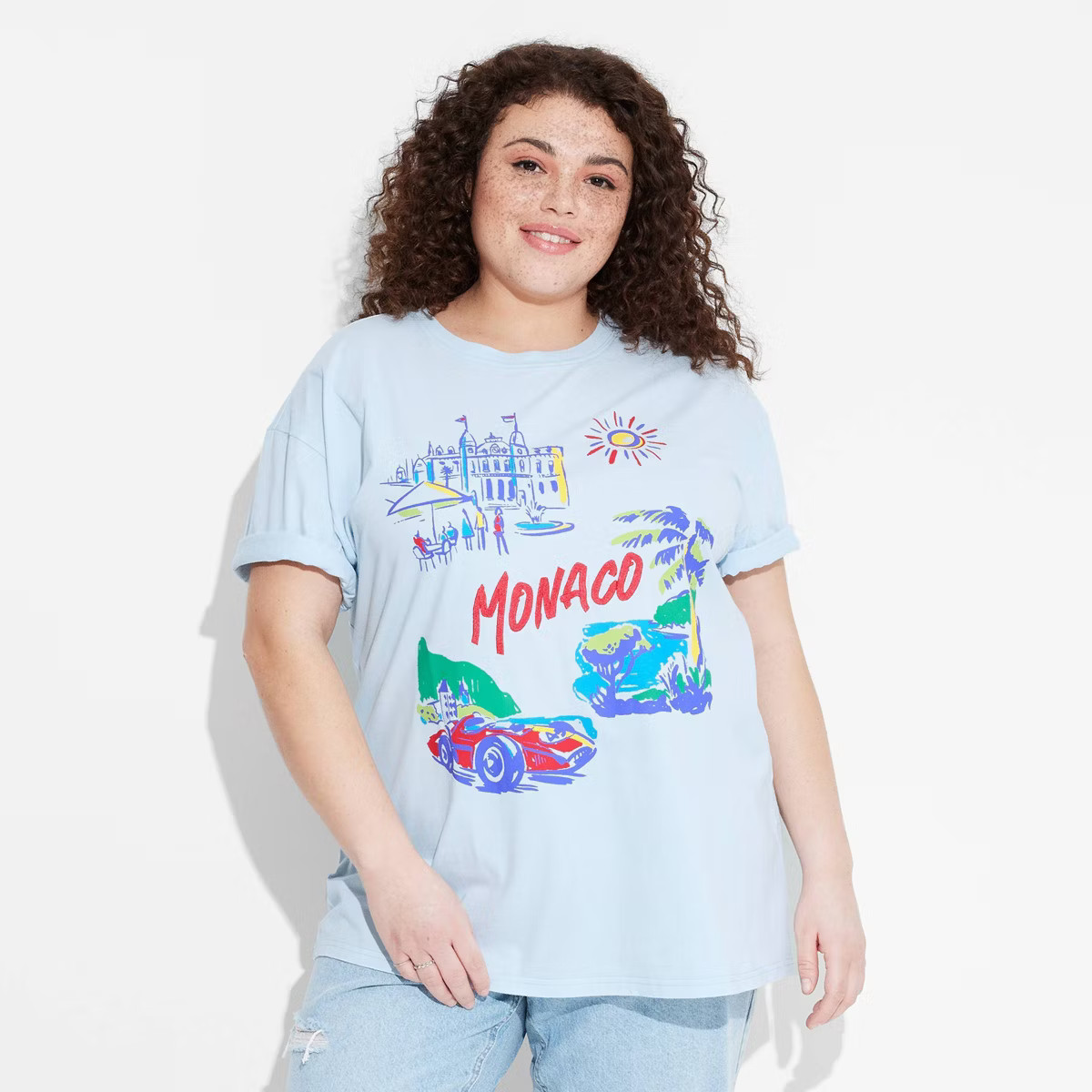 Women's Monaco Boyfriend Short Sleeve Graphic T-Shirt - Sky Blue | Target