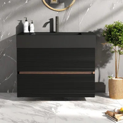 Modern Black Bathroom Vanities With Sink, Mdf Wood, Wall-mounted | Wayfair North America